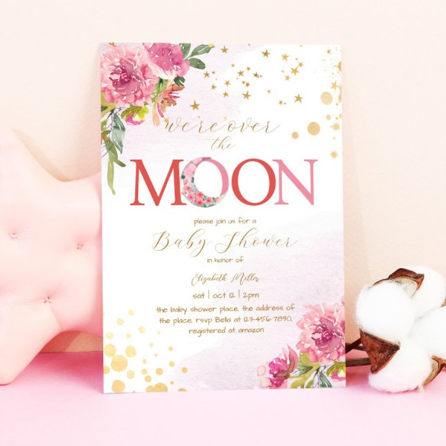 Over the Moon Baby Girl Shower Invitation (Creator Uploaded)