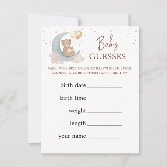 Over the Moon Baby Guesses Predictions Card (Front)