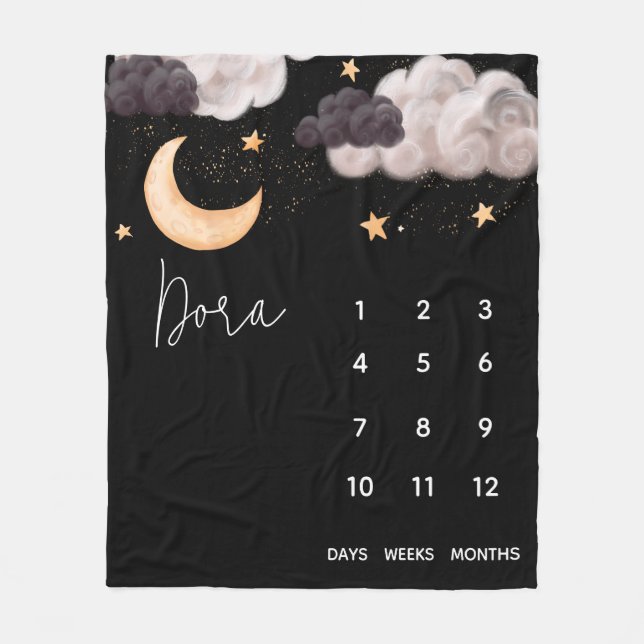 Over the Moon Baby Milestone Fleece Baby Blanket (Front)