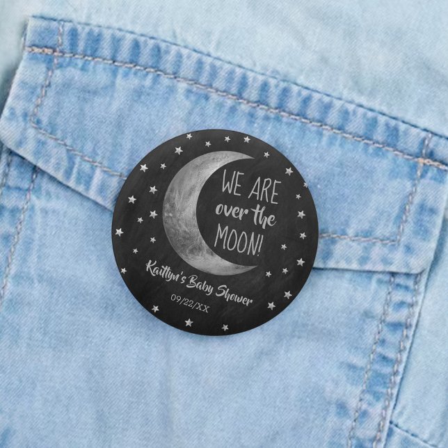 Over The Moon | Baby Shower 6 Cm Round Badge (Creator Uploaded)