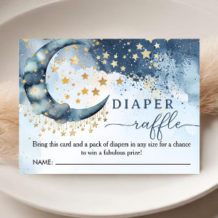 Over The Moon Baby Shower Boy Blue Diaper Raffle  Enclosure Card