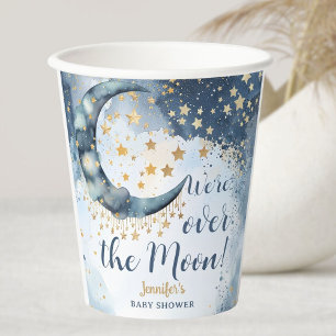 Over The Moon Baby Shower Boy Blue Twinkle Stars Paper Cups