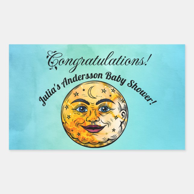 Over the Moon Baby Shower Celebration Rectangular Sticker (Front)