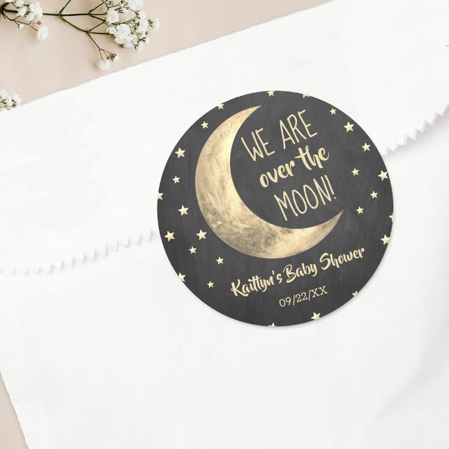 Over The Moon | Baby Shower Classic Round Sticker (Creator Uploaded)