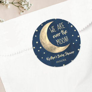 Over The Moon Baby Shower Classic Round Sticker