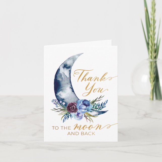 Over the Moon Baby Shower Folded Thank You Card (Front)