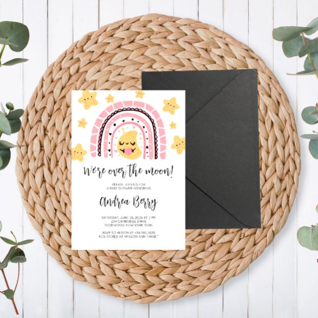 Over the Moon Baby Shower Girl Invitation (Creator Uploaded)