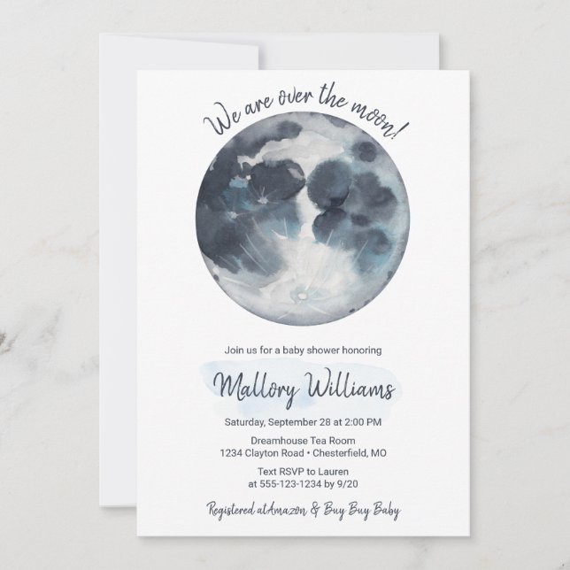 Over The Moon Baby Shower Invitation (Front)