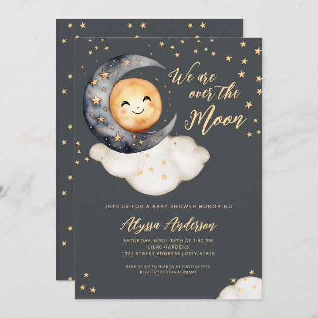 Over the Moon Baby Shower Invitation (Front/Back)
