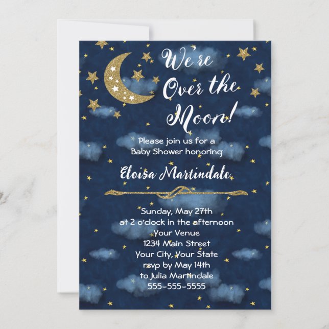 Over the Moon Baby Shower Invitation (Front)