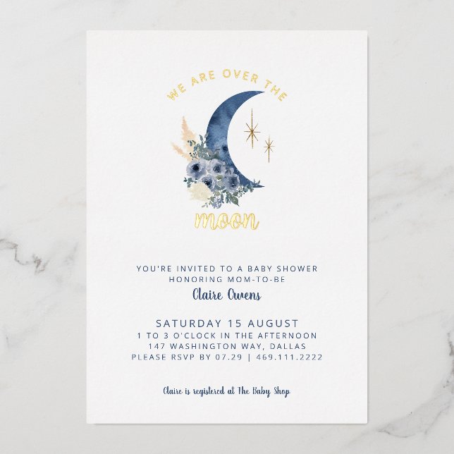 Over the Moon Baby Shower Invitation (Front)