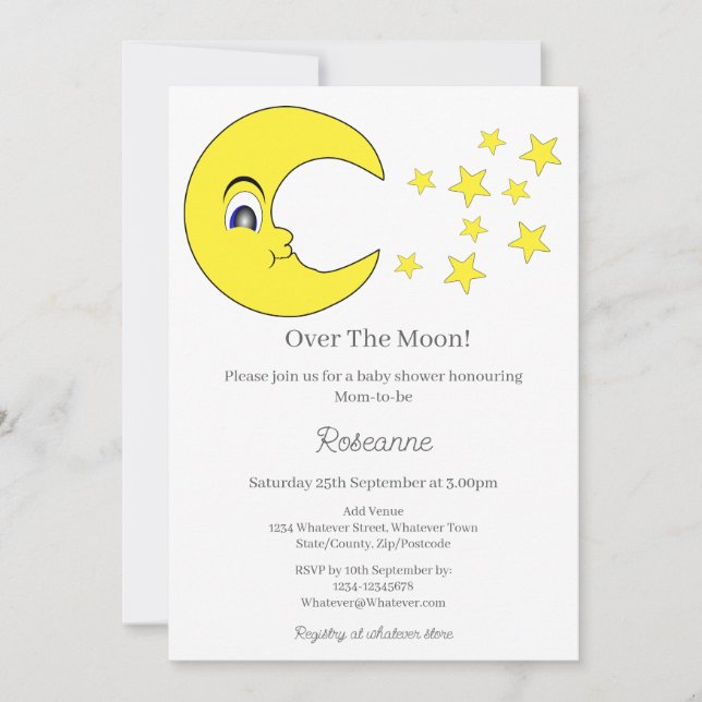 Over The Moon Baby Shower Invitation (Front)