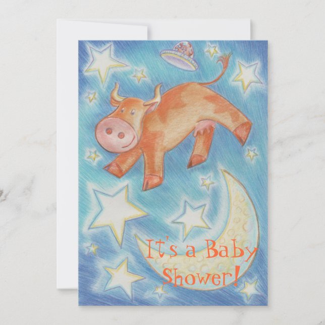 Over the Moon 'Baby shower' invitation (Front)