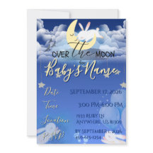 Over the Moon Baby Shower Invitation Announcement