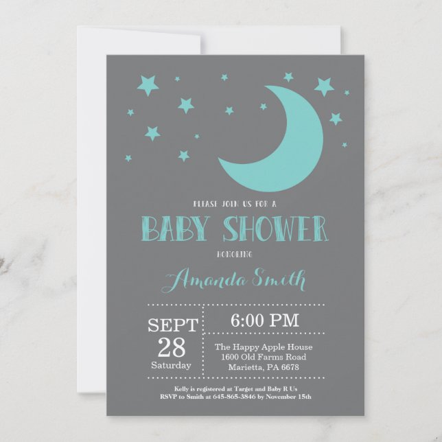 Over the Moon Baby Shower Invitation Auqa (Front)