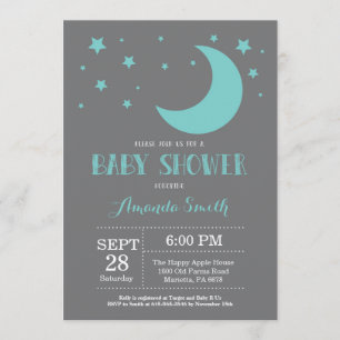Over the Moon Baby Shower Invitation Auqa
