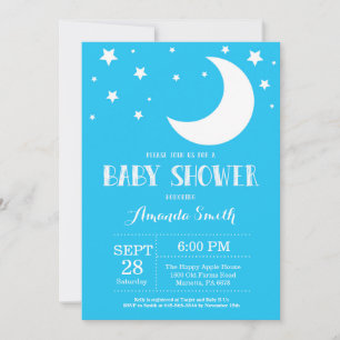 Over the Moon Baby Shower Invitation Blue