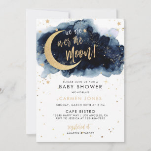 Over the Moon Baby Shower Invitation, Blue Cloud I Invitation