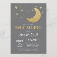 Over the Moon Baby Shower Invitation Gold Glitter