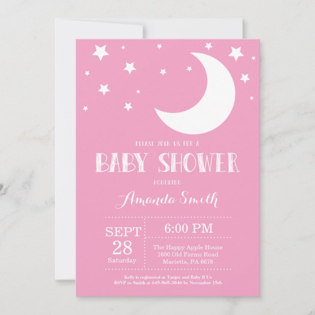 Over the Moon Baby Shower Invitation Pink (Front)