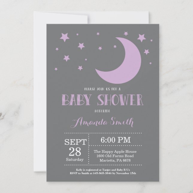 Over the Moon Baby Shower Invitation Purple (Front)