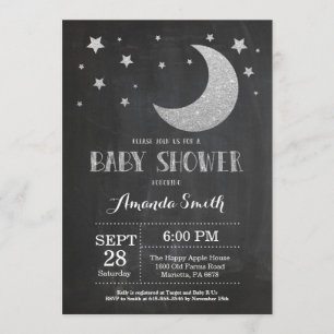 Over the Moon Baby Shower Invitation Silve Glitter