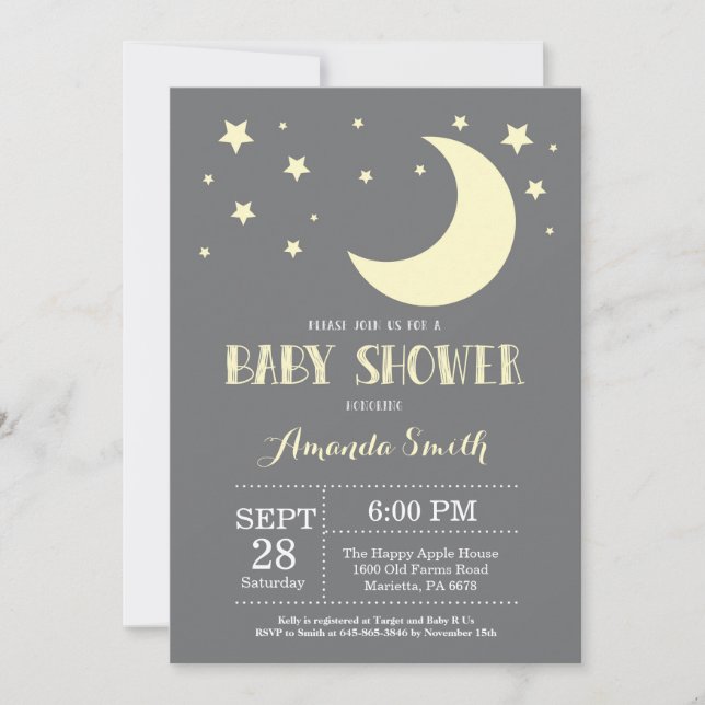 Over the Moon Baby Shower Invitation Yellow (Front)