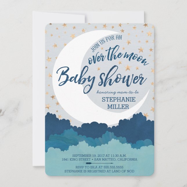 Over the Moon Baby Shower Invitations (Front)