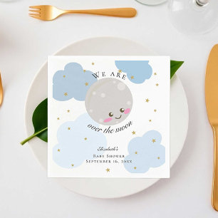 Over the Moon Baby Shower Kawaii Blue Cute Pastel Napkin