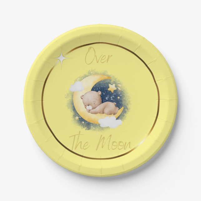 Over the Moon Baby Shower Paper Plates (Front)