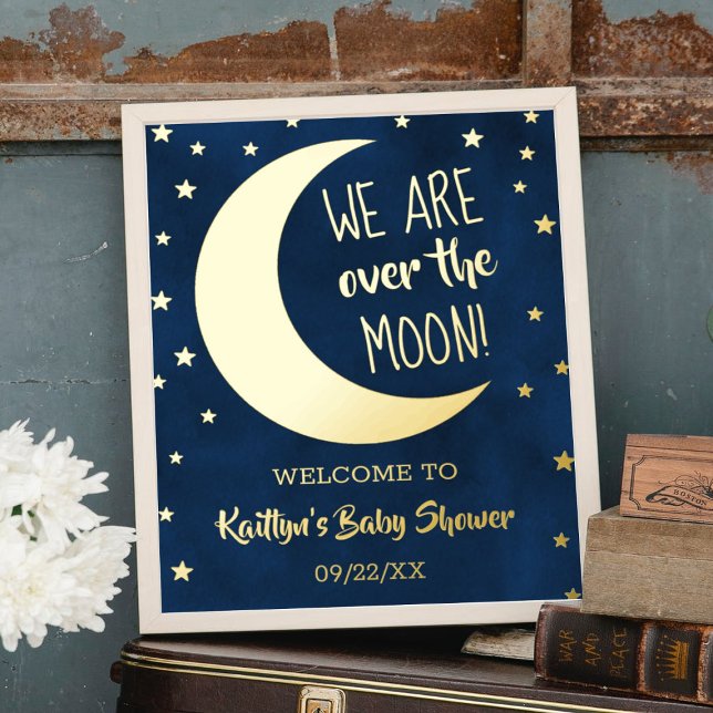 Over The Moon | Baby Shower Real Foil Welcome Sign (Creator Uploaded)