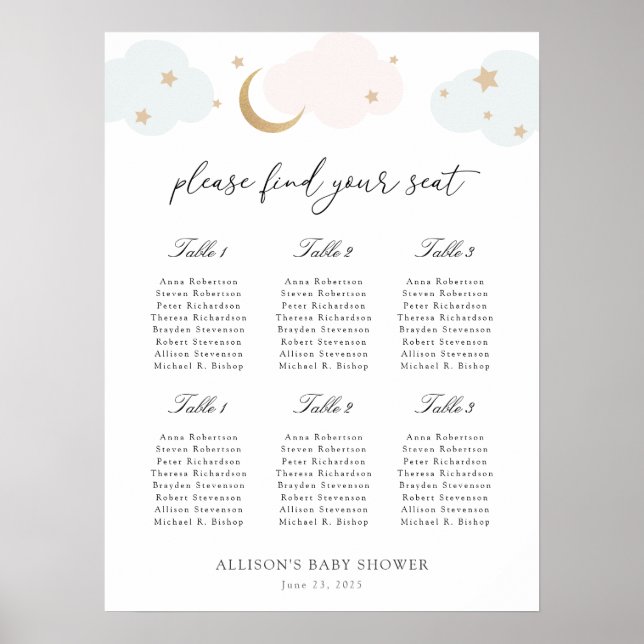 Over the Moon Baby Shower Seating Chart (Front)