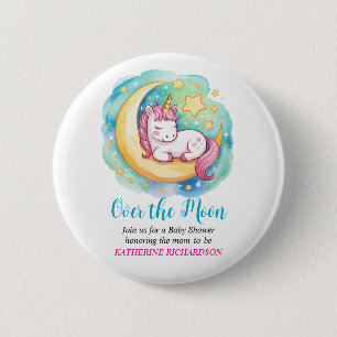 Over the Moon Baby Shower – Sleeping Unicorn  6 Cm Round Badge