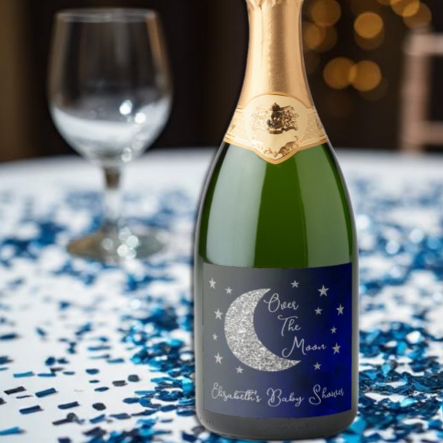 Over The Moon Baby Shower Sparkling Wine Label (Creator Uploaded)