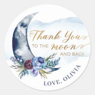 Over the Moon Baby Shower Thank You Stickers Navy