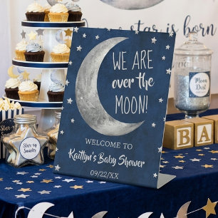 Over The Moon   Baby Shower Welcome Pedestal Sign