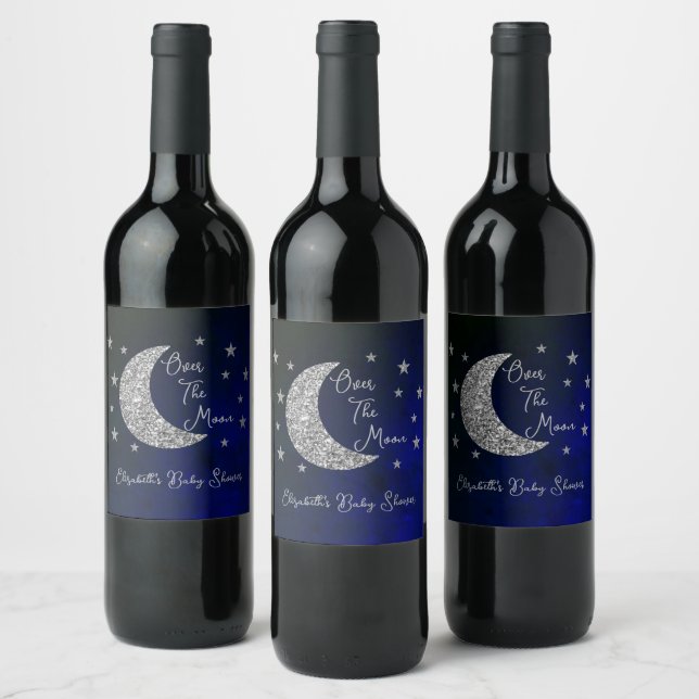 Over The Moon Baby Shower Wine Label (Bottles)