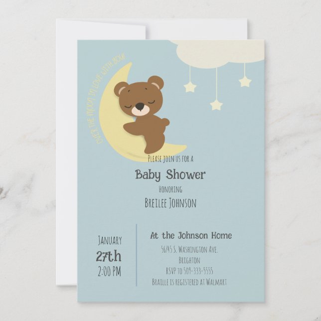 Over the Moon Bear Baby Shower Invitation (Front)
