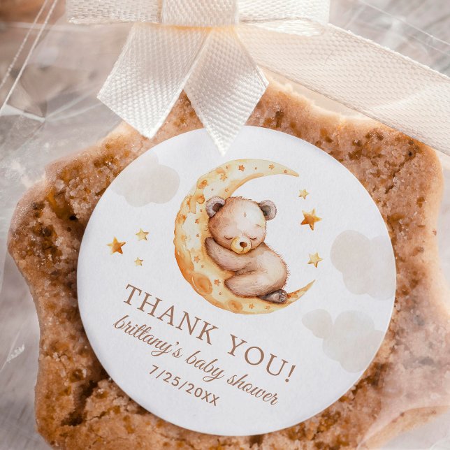 Over the Moon Bear Baby Shower Thank You Classic Round Sticker (Creator Uploaded)