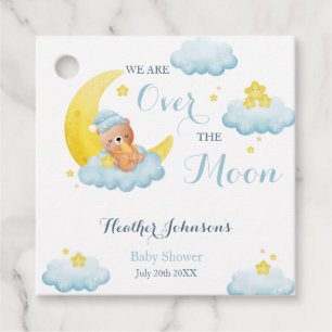 Over The Moon Bear Boy Baby Shower Favour Tags