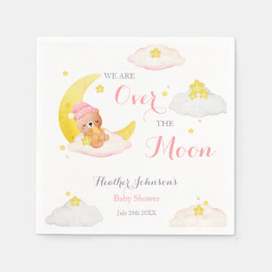 Over The Moon Bear Girl Baby Shower Napkin