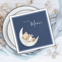 Over the Moon Bear Navy Blue Baby Shower