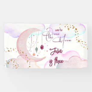 Over the moon beautiful pastel kids birthday banner