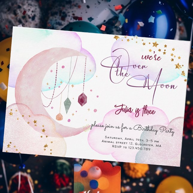 Over the moon beautiful pastel kids birthday invitation (Creator Uploaded)