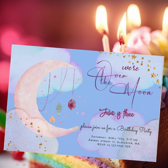 Over the moon beautiful pastel kids birthday invitation (Creator Uploaded)