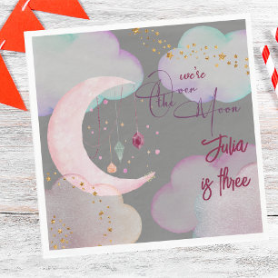 Over the moon beautiful pastel kids birthday napkin