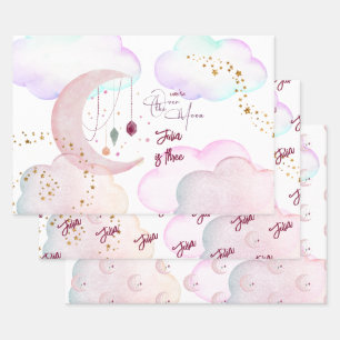 Over the moon beautiful pastel kids birthday wrapping paper sheet
