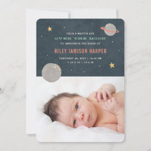 Over the Moon Birth Announcement - Salmon