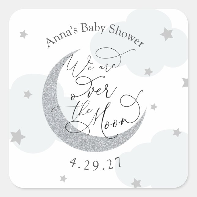 Over the Moon Blue and Silver Square Sticker (Front)