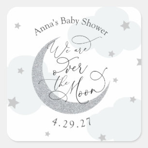 Over the Moon Blue and Silver Square Sticker
